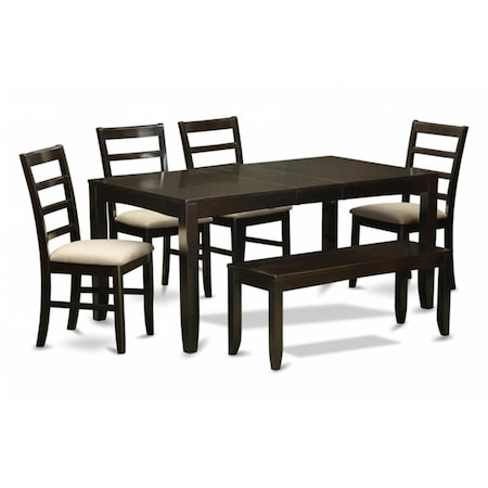 East West Furniture 6 Piece Dining Room Table With Bench-Table With Leaf and 4 Dining Chairs Bench LYPF6-CAP-C